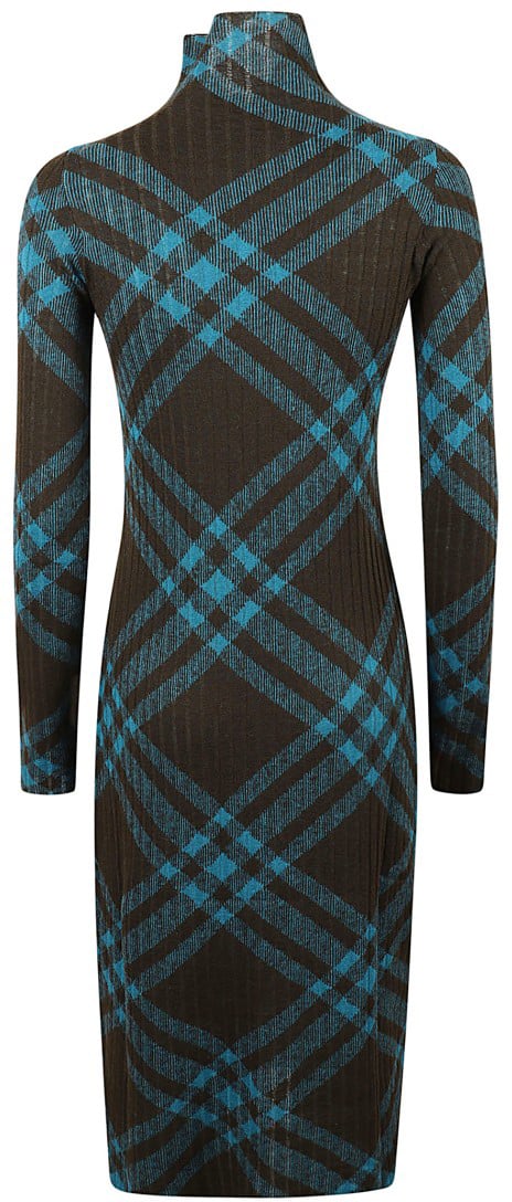 Burberry Fitted Plaid Dress With High Neck Zwart