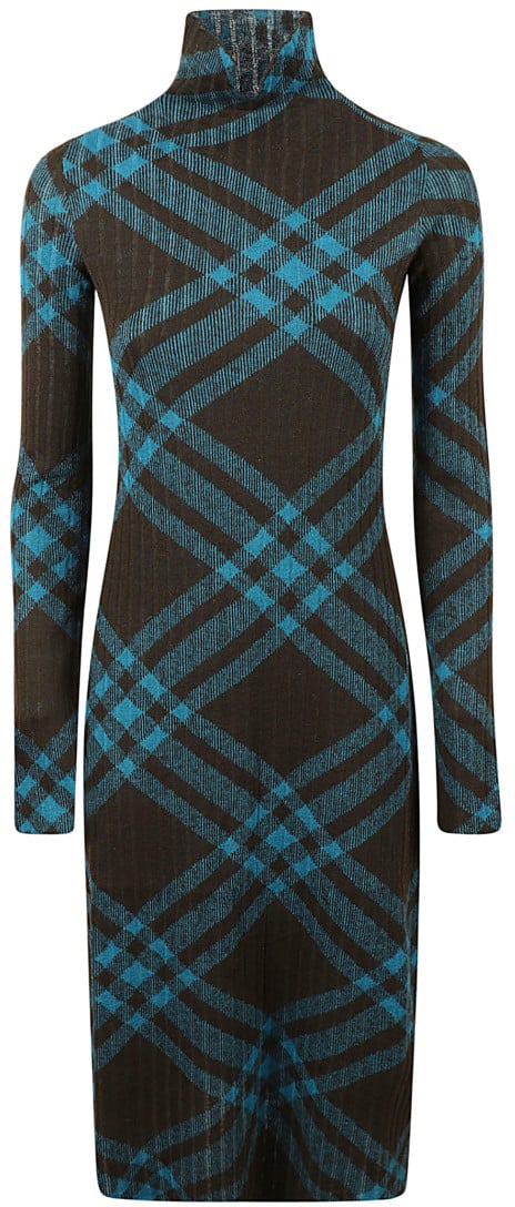Burberry Fitted Plaid Dress With High Neck Zwart