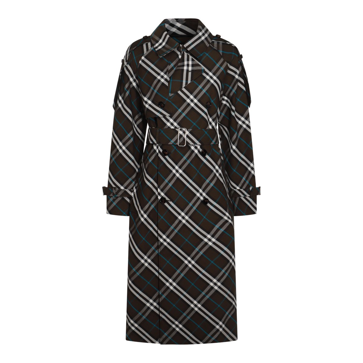 Burberry Multicolor Check Motif Trench Coat Zwart