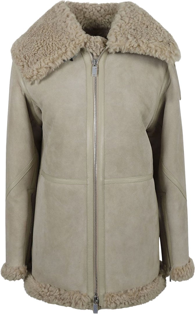 Burberry Lamb Shearling Coat With Textured Collar Neutraal