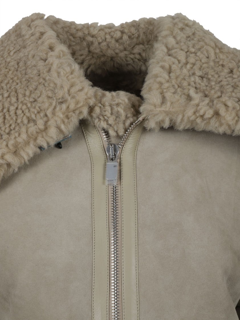 Burberry Lamb Shearling Coat With Textured Collar Neutraal
