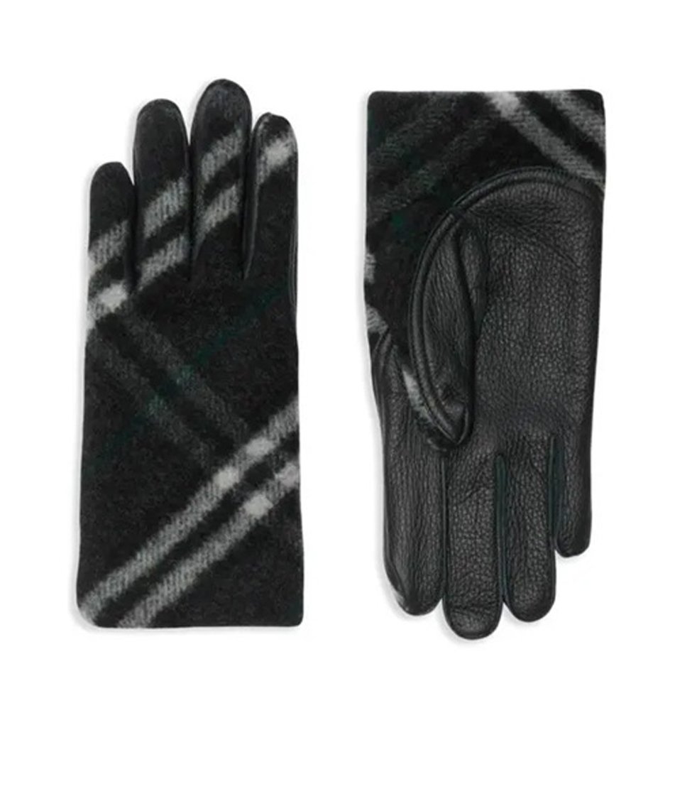 Burberry Cashmere Gloves In Timeless Check Pattern Zwart