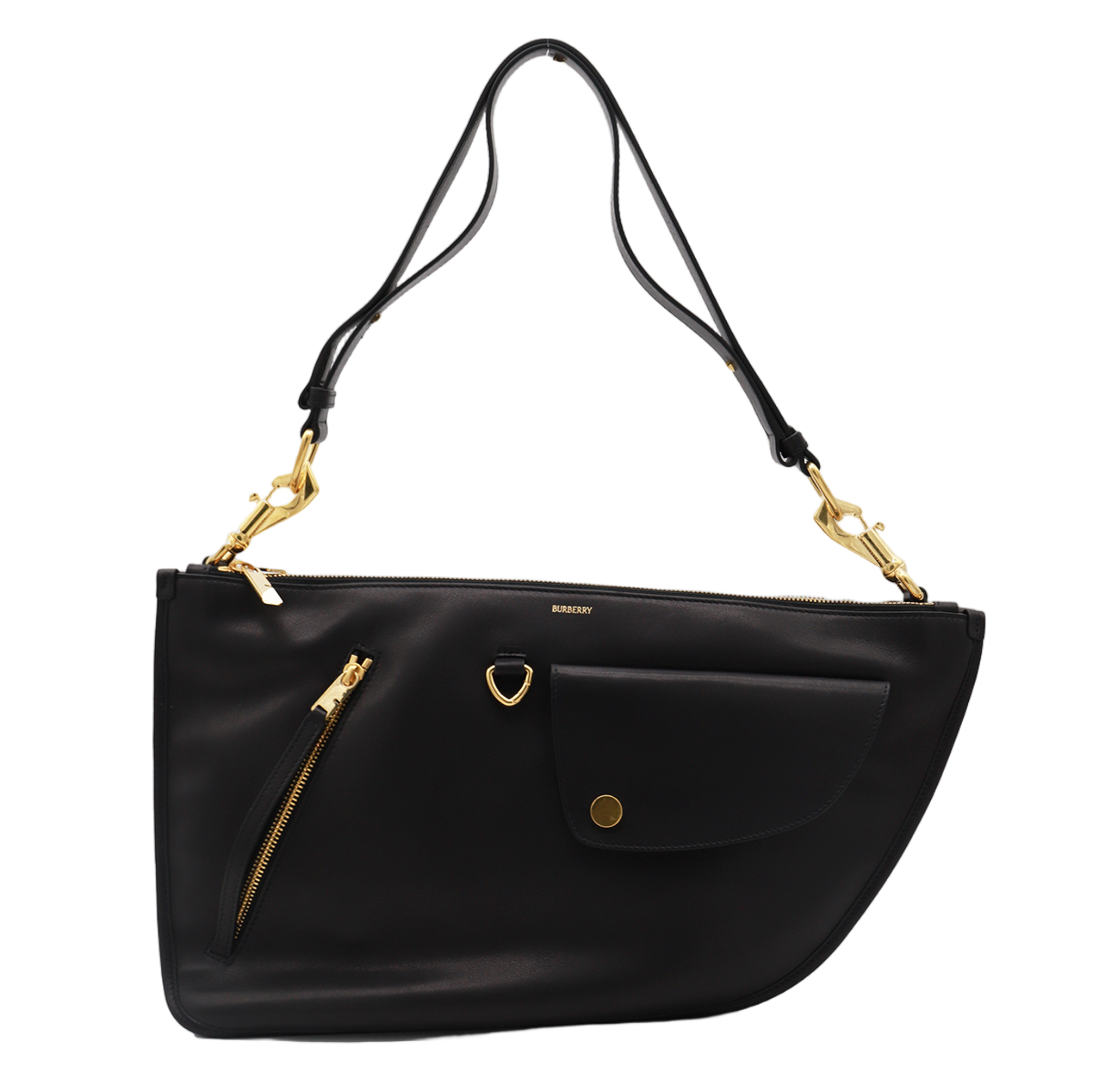 Burberry Asymmetrical Black Handbag With Gold-Tone Accents Zwart