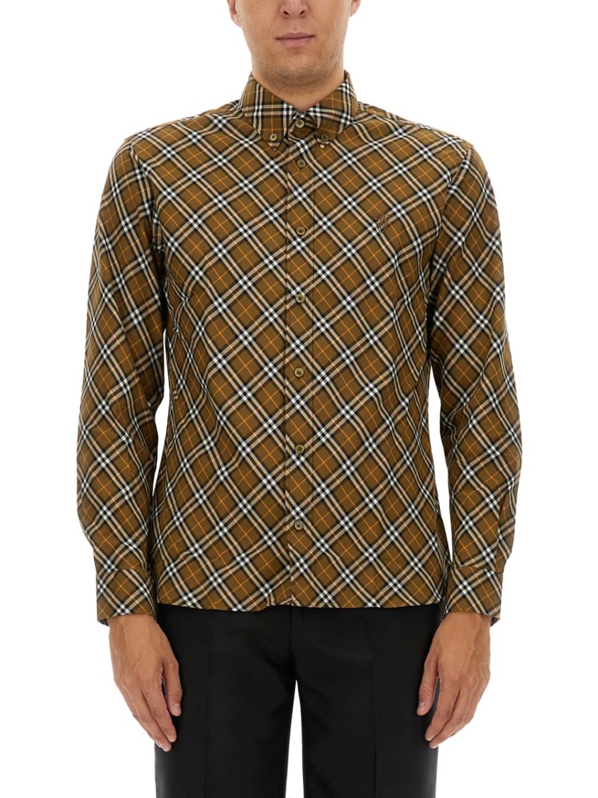 Burberry Classic Plaid Check Shirt With Button-Down Collar Bruin