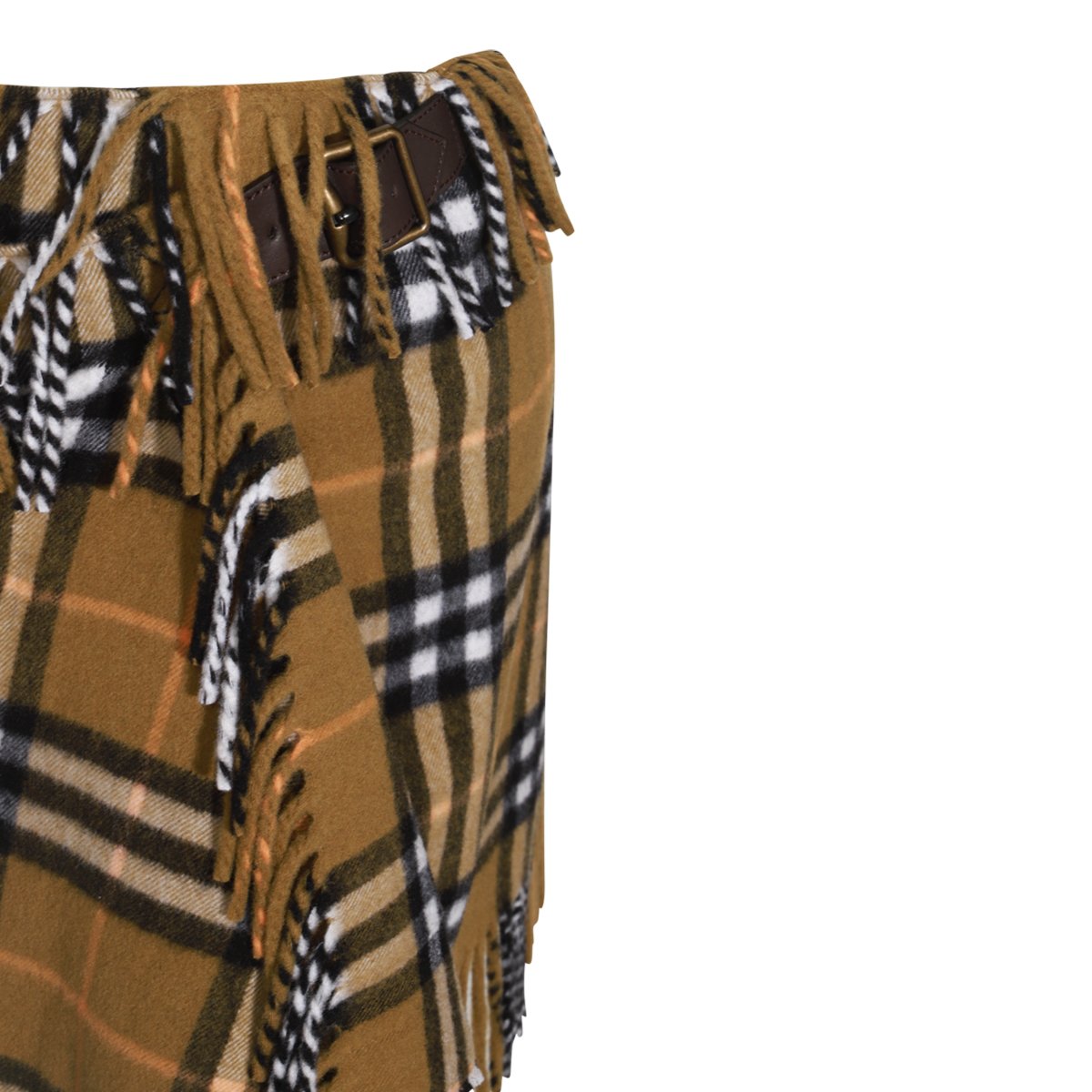Burberry Midi Wool Skirt With Fringed Hem And Check Motif Bruin