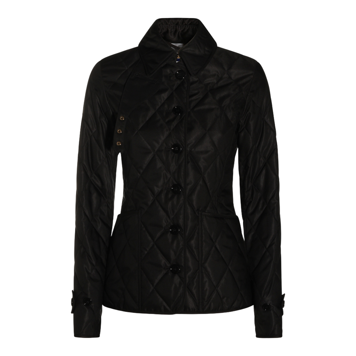 Burberry Fitted Black Quilted Jacket with Structured Collar Zwart