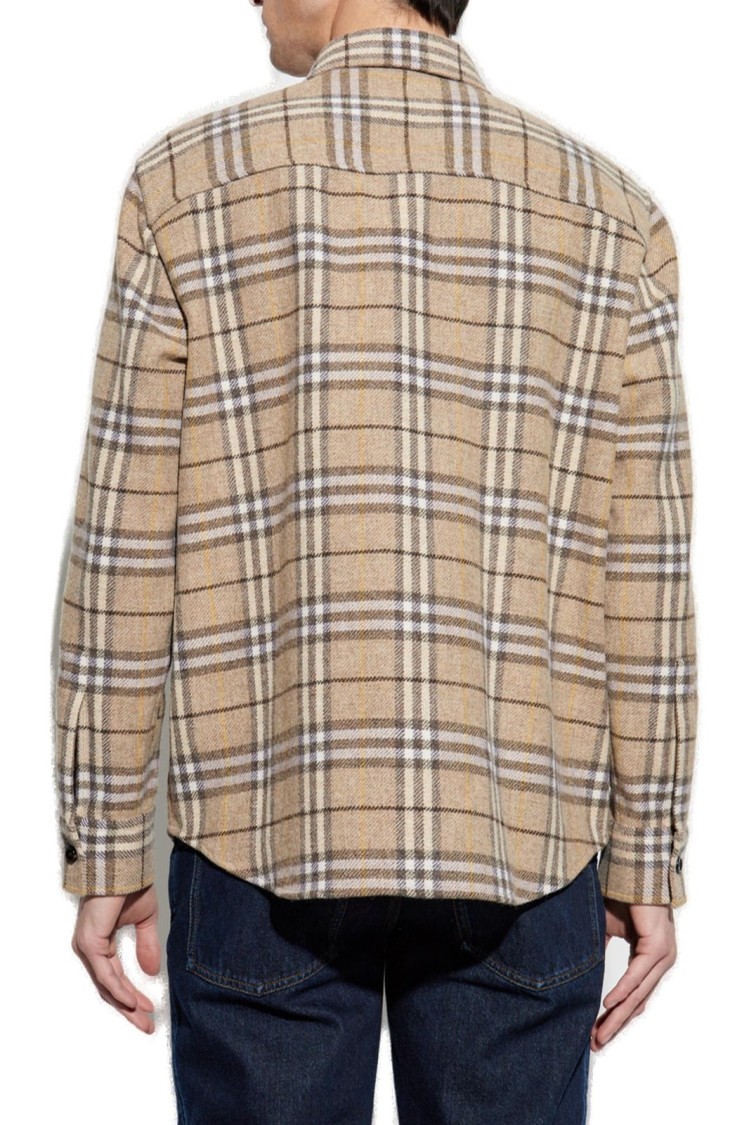 Burberry Plaid Wool Shirt With Button-Down Front Neutraal