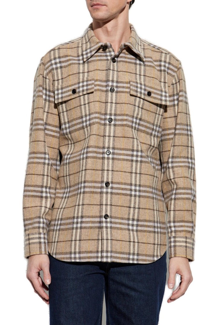 Burberry Plaid Wool Shirt With Button-Down Front Neutraal