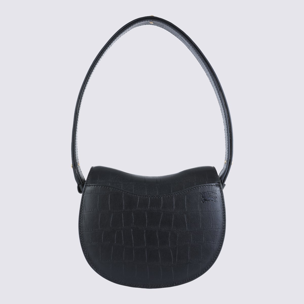 Burberry Textured Black Shoulder Bag With Curved Flap And Gold-Tone Clasp Zwart