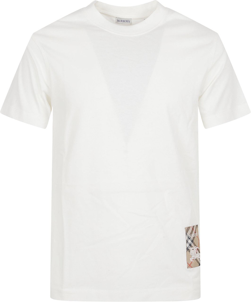 Burberry White Cotton Check Label T-Shirt Wit