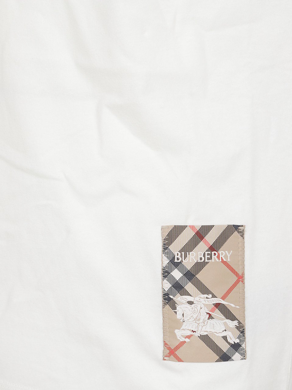 Burberry White Cotton Check Label T-Shirt Wit
