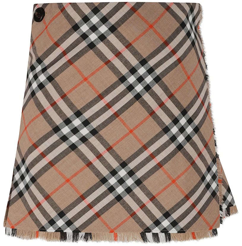 Burberry Plaid Pleated Skirt With Fringed Hem Bruin