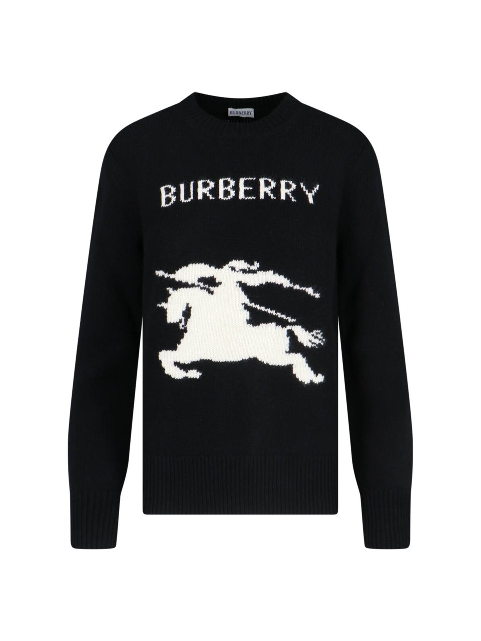 Burberry Black EKD Wool-Cashmere Intarsia Sweater Zwart
