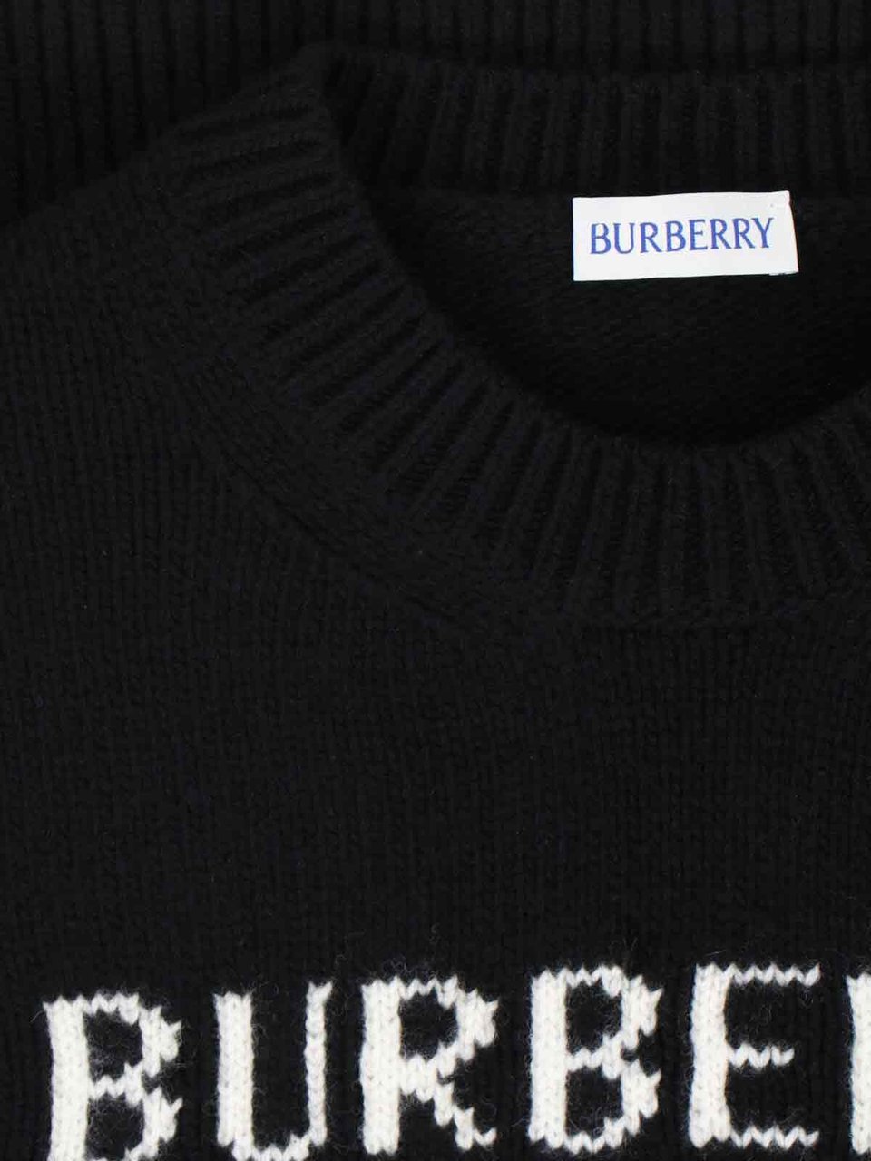 Burberry Black EKD Wool-Cashmere Intarsia Sweater Zwart