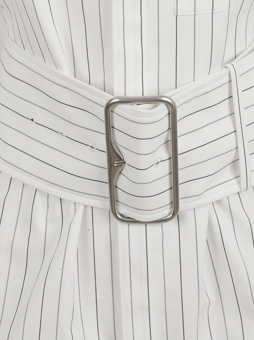 Burberry Vertical Striped Shirt With Belted Waist Wit
