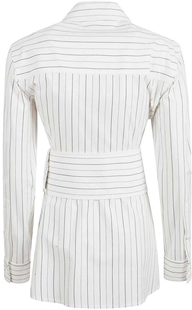 Burberry Vertical Striped Shirt With Belted Waist Wit