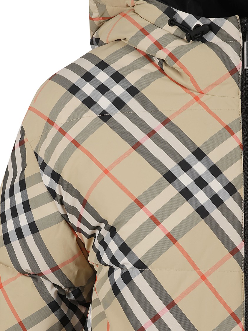Burberry Puffy Check Pattern Coat With Hood Neutraal
