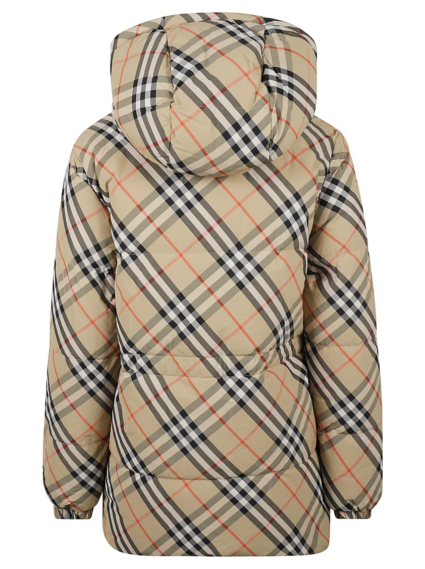 Burberry Puffy Check Pattern Coat With Hood Neutraal