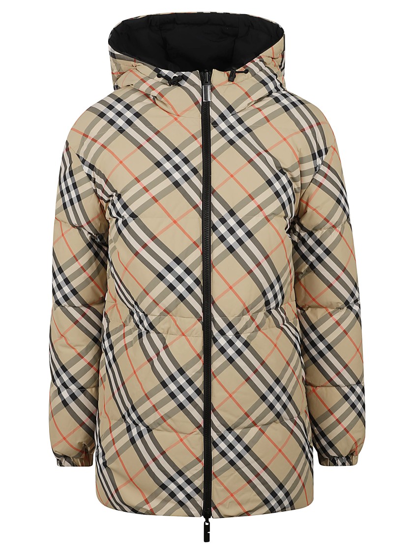 Burberry Puffy Check Pattern Coat With Hood Neutraal