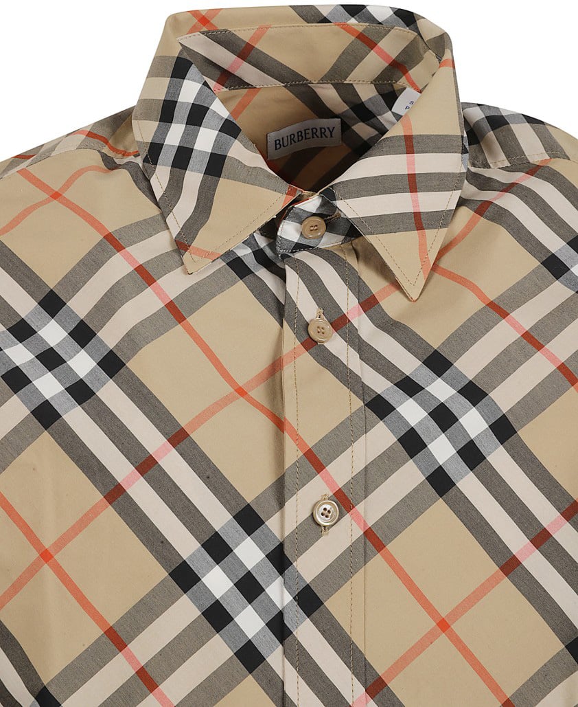 Burberry Plaid Button-Down Shirt With Long Sleeves Neutraal