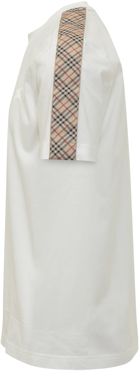 Burberry T-Shirt Con Dettaglio Check Sulle Spalle Wit