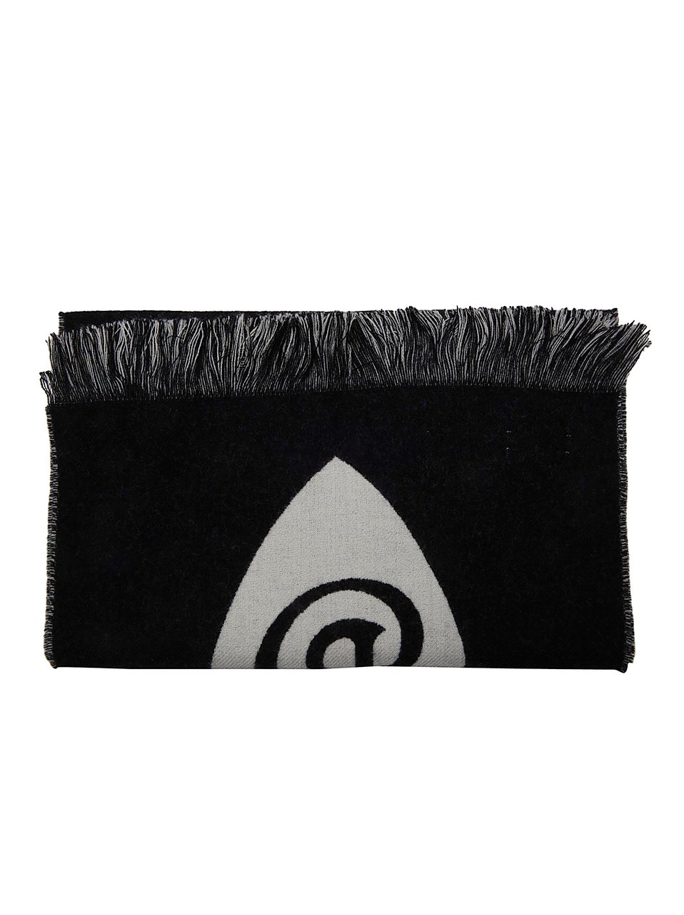 Burberry Fringed Rectangular Wool Scarf with Mini Logo Zwart
