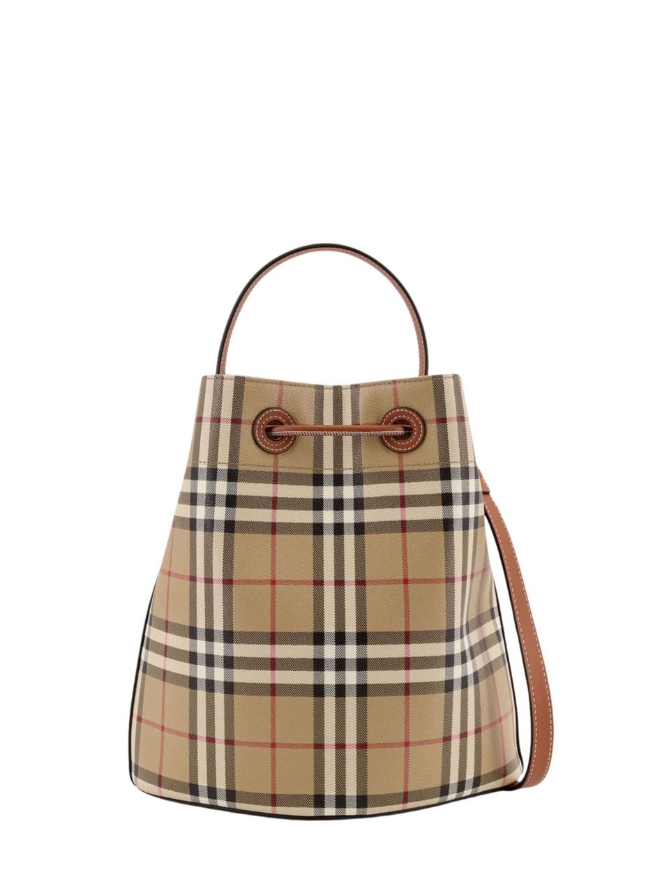 Burberry Multicolor Check Pattern Cotton Bucket Bag Neutraal