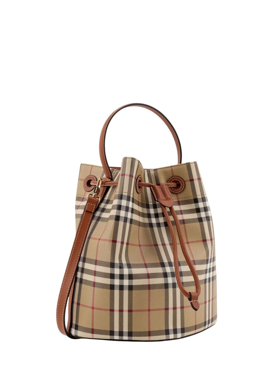 Burberry Multicolor Check Pattern Cotton Bucket Bag Neutraal