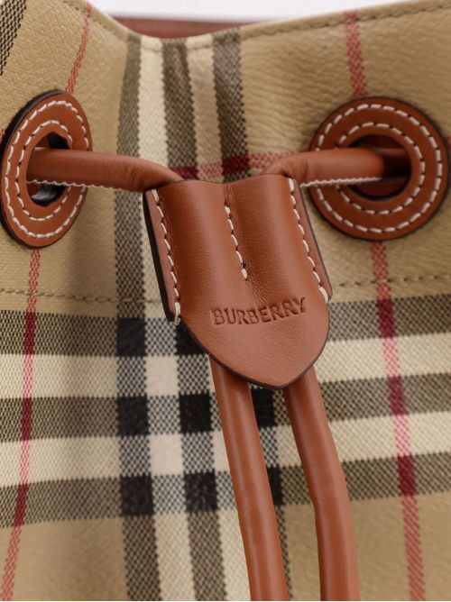 Burberry Multicolor Check Pattern Cotton Bucket Bag Neutraal