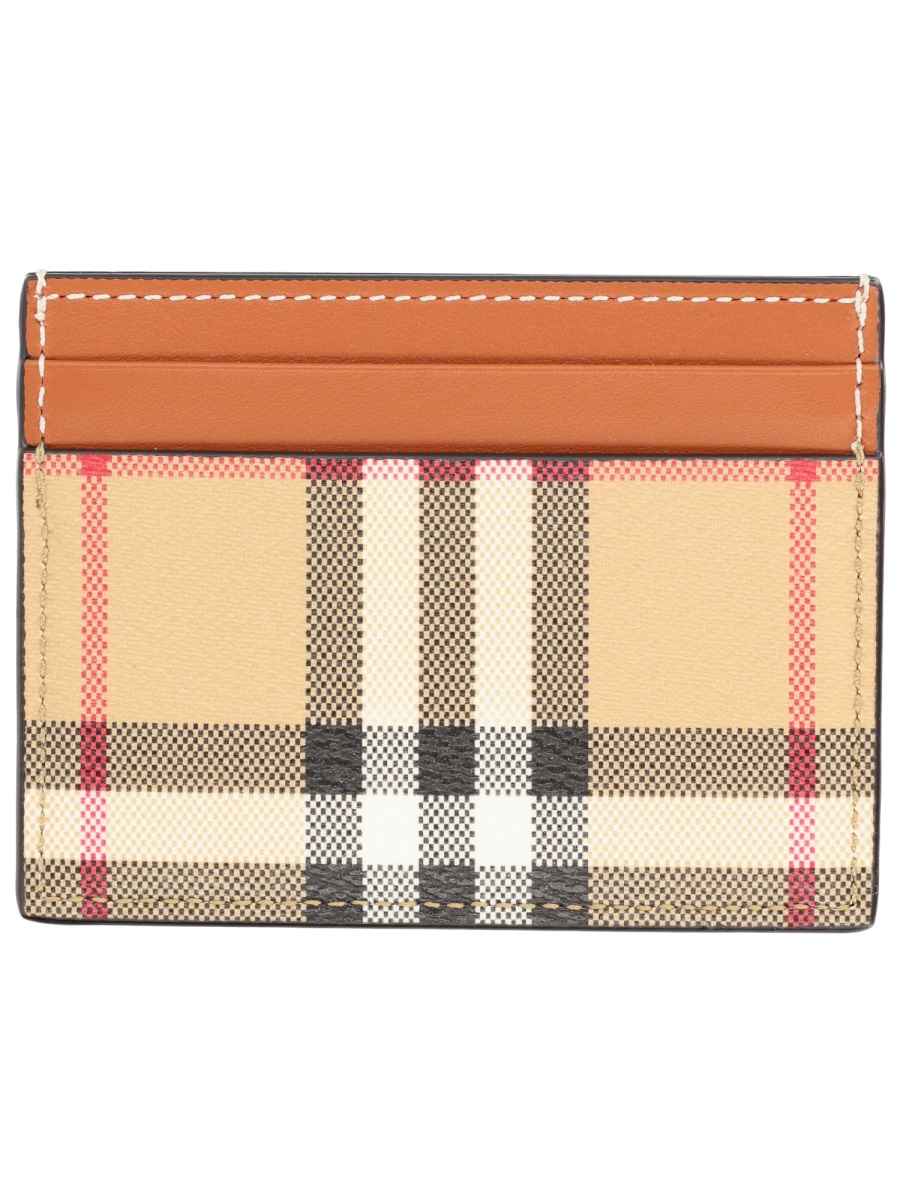 Burberry Check Polyurethane Leather Trim Card Holder Oranje