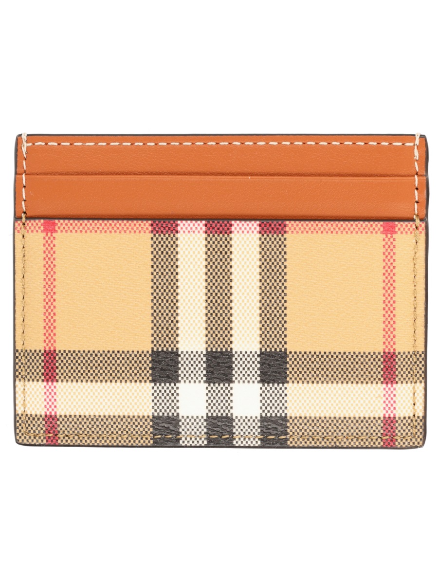 Burberry Check Polyurethane Leather Trim Card Holder Oranje