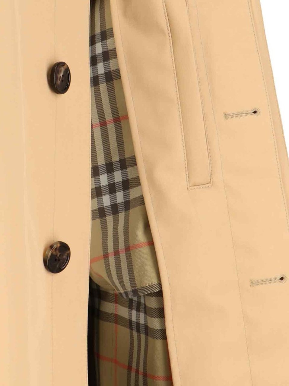 Burberry Check Lining Beige Cotton Coat Neutraal