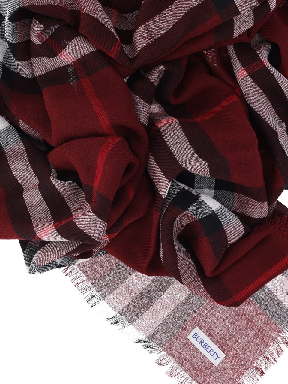 Burberry "Check" Wool Scarf – Red Maroon