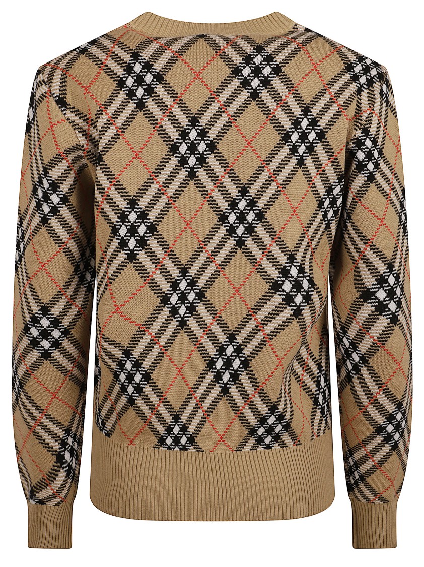 Burberry Plaid Crewneck Sweater With Ribbed Trims Neutraal