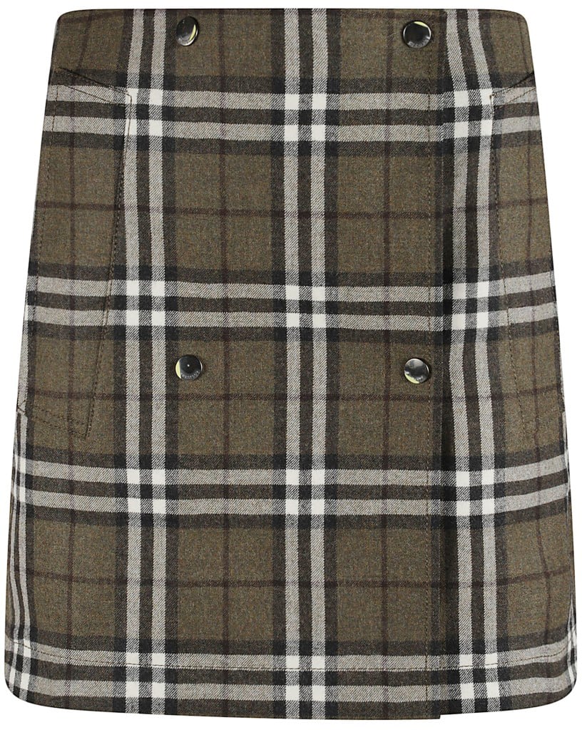 Burberry Olive Green Checked Mini Skirt Grijs