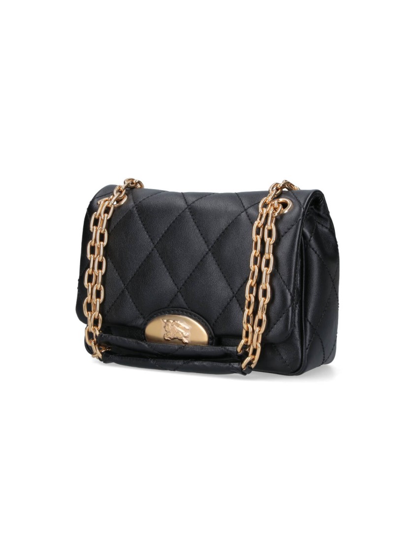 Burberry Compact Quilted Black Bag With Gold-Tone Plaque Zwart