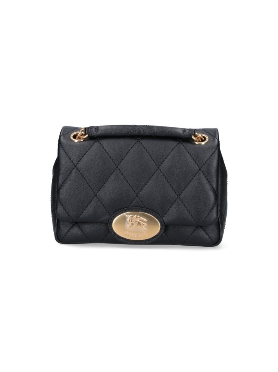 Burberry Compact Quilted Black Bag With Gold-Tone Plaque Zwart
