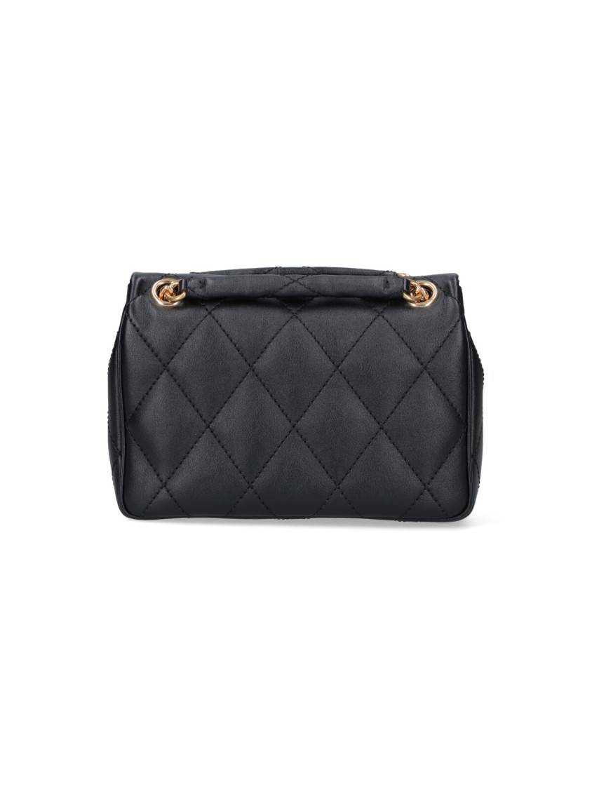 Burberry Compact Quilted Black Bag With Gold-Tone Plaque Zwart