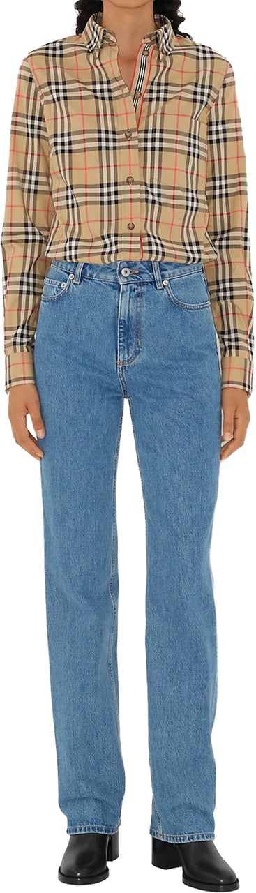 Burberry Stretch Cotton Twill Shirt with Burberry Check Bruin