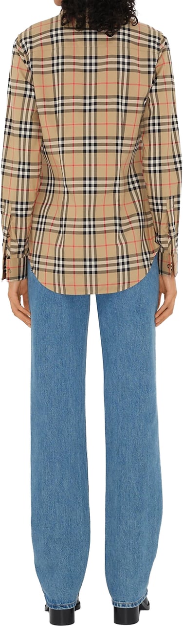 Burberry Stretch Cotton Twill Shirt with Burberry Check Bruin