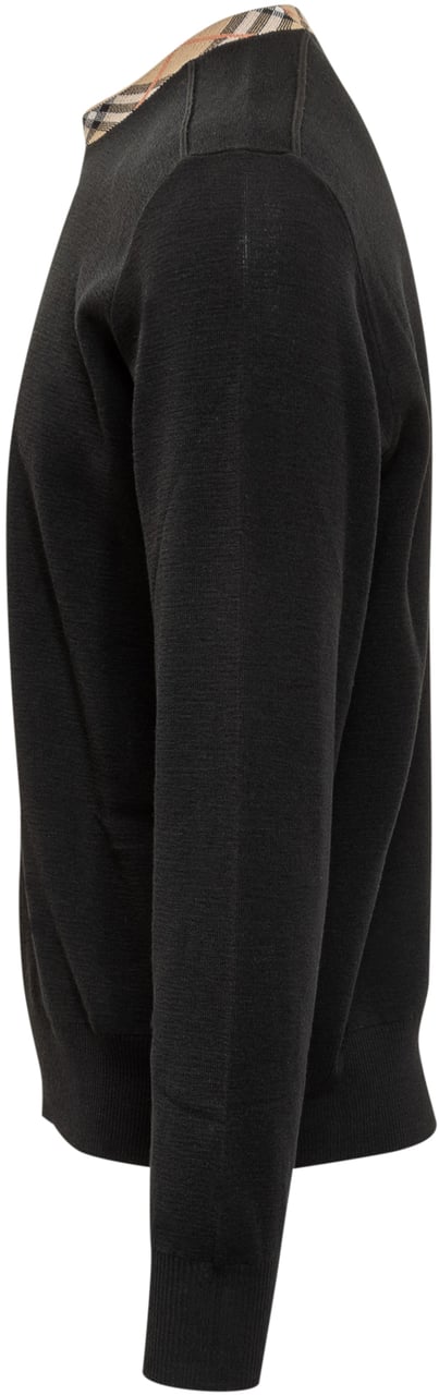 Burberry Maglia Girocollo Nera con Dettaglio Check Burberry Zwart