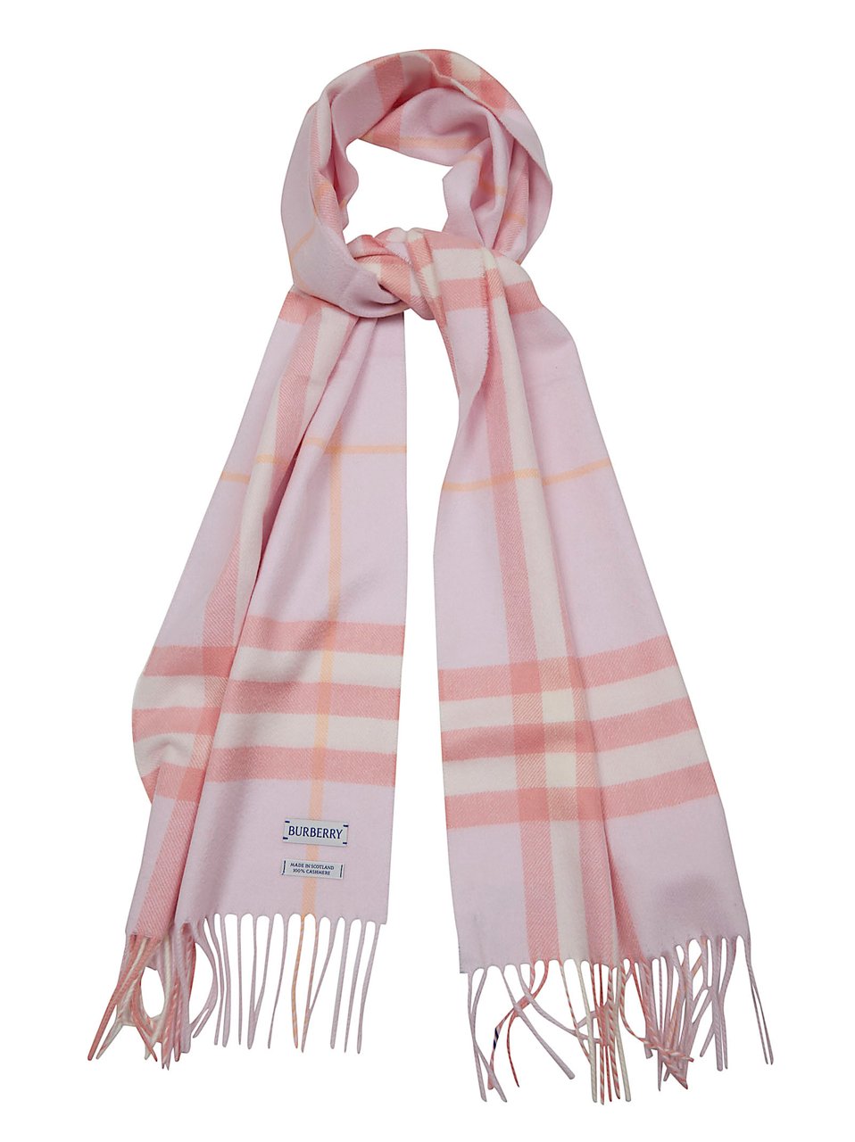 Burberry Cashmere Scarf with Classic Check Pattern and Fringed Ends Roze
