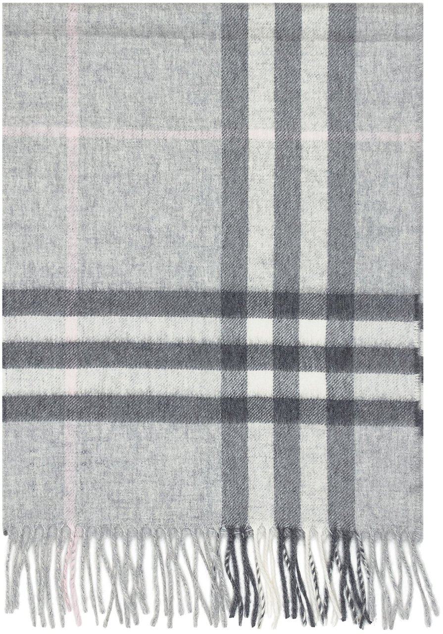 Burberry Burberry Sciarpa a Quadri Grigia in Lana con Frange Grijs