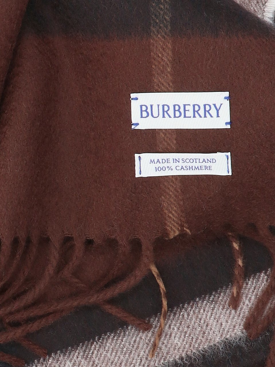 Burberry "Check" Scarf, In Brown Brushed Cashmere Neutraal