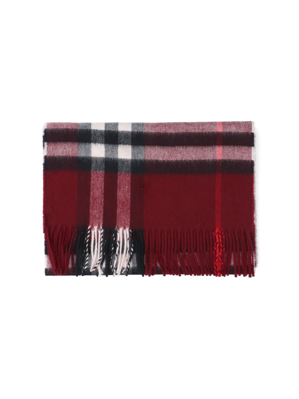 Burberry Bordeaux Check Brushed Cashmere Scarf Maroon
