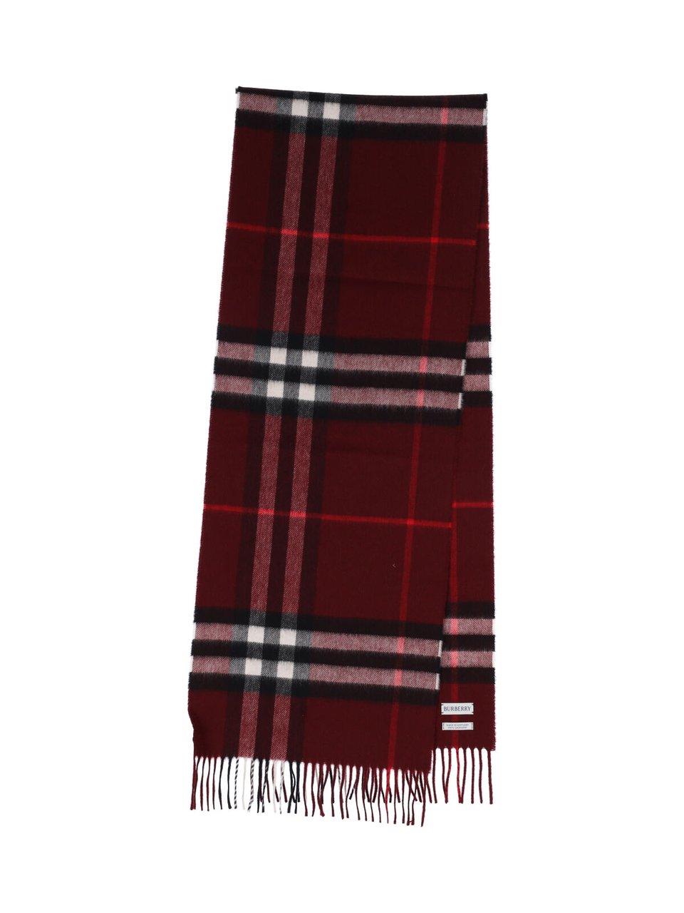 Burberry Bordeaux Check Brushed Cashmere Scarf Maroon