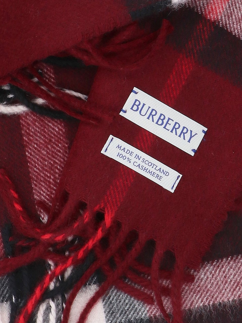 Burberry Bordeaux Check Brushed Cashmere Scarf Maroon