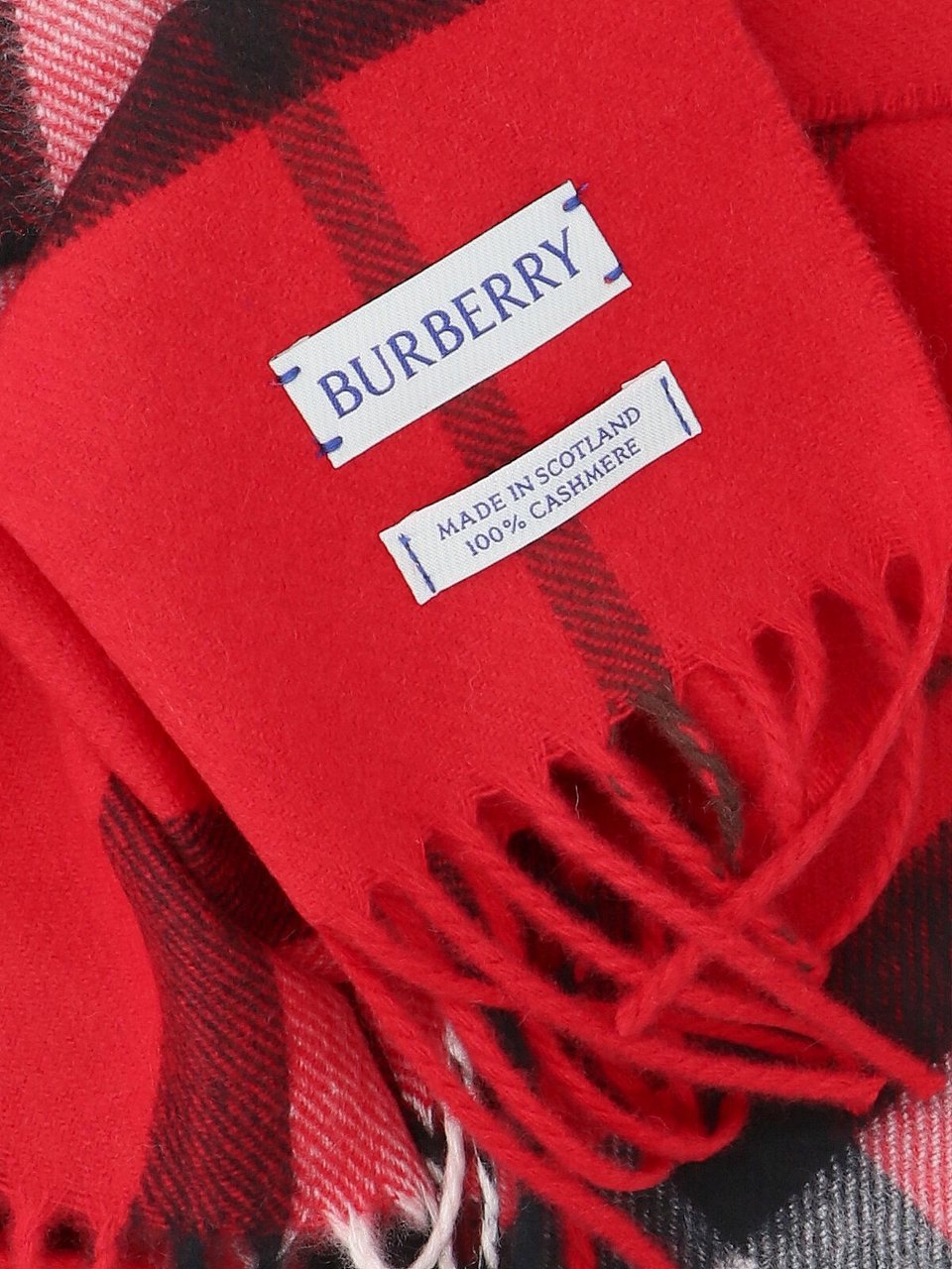 Burberry Red Check Brushed Cashmere Scarf Rood