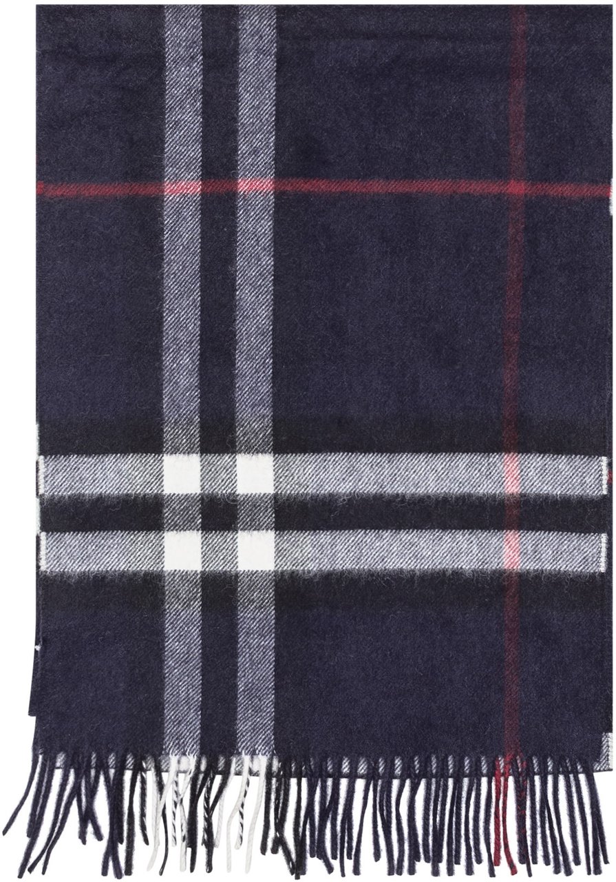 Burberry Burberry Sciarpa a Quadri Blu in Lana con Frange Blauw
