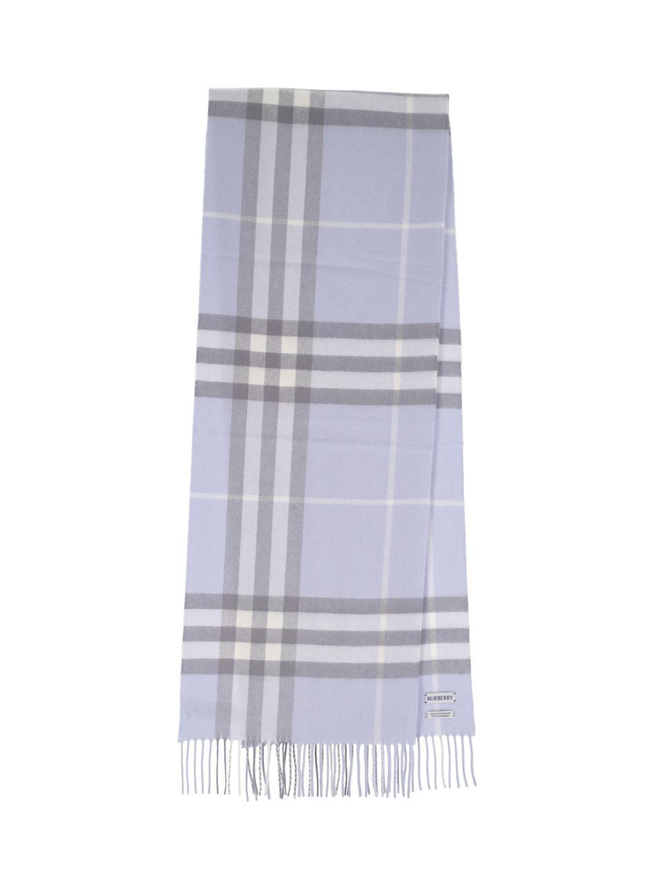 Burberry "Check" Scarf In Blue Cashmere, All-Over "Check" Pattern Grijs